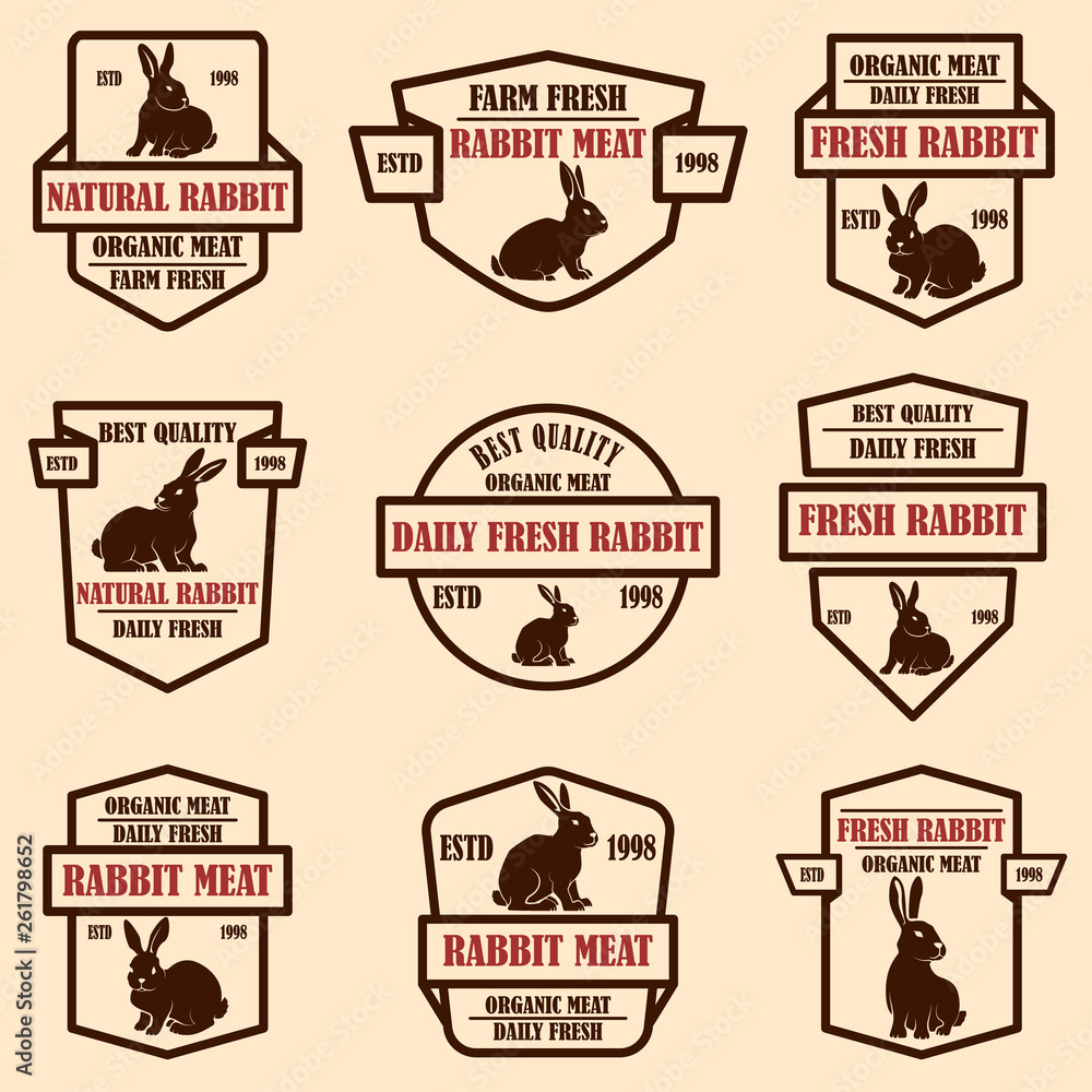 Set of rabbit meat labels. Design elements for logo, label ...
