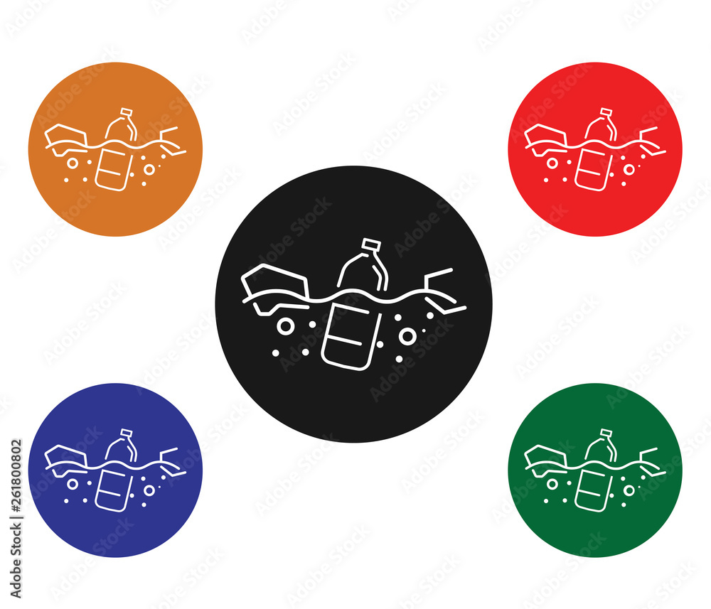 Plastic bottle flow on the sea water icon Plastic bottle flow on the sea water icon