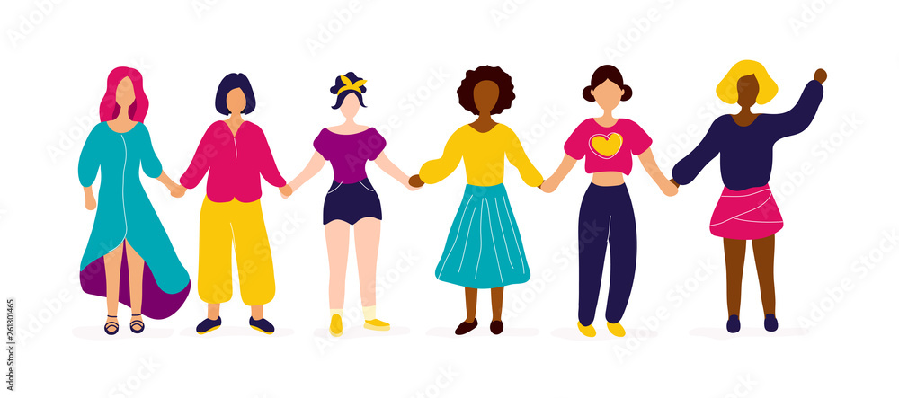 Interracial group of women holding hands Interracial group of women holding hands