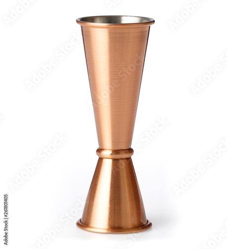 Bronze jigger isolated on white background.