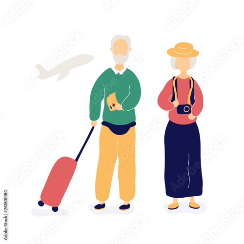 Couple of old people waiting for flight in airport