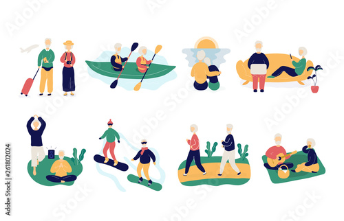 Set of old people keeping active healthy lifestyle
