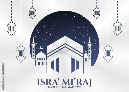 Isra' mi'raj with mosque background silhouette