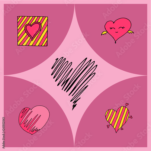 Vector illustration of hearts of different shapes as a symbol of Valentine's Day and love.