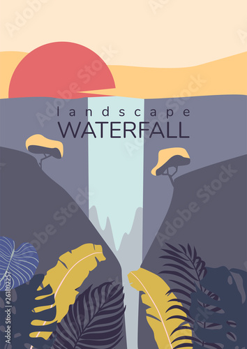 Landscape waterfall with sunrise.
