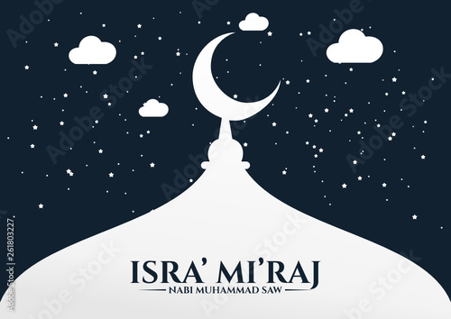 Isra' mi'raj with mosque background silhouette