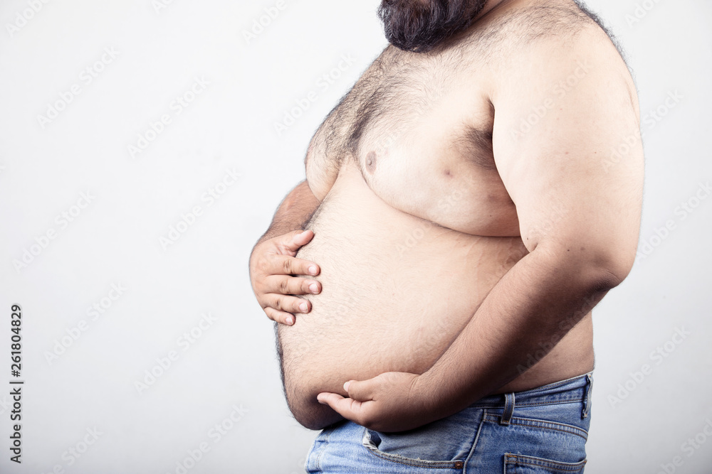 Belly of obese people,Fat people have hairs along the body,Fat man