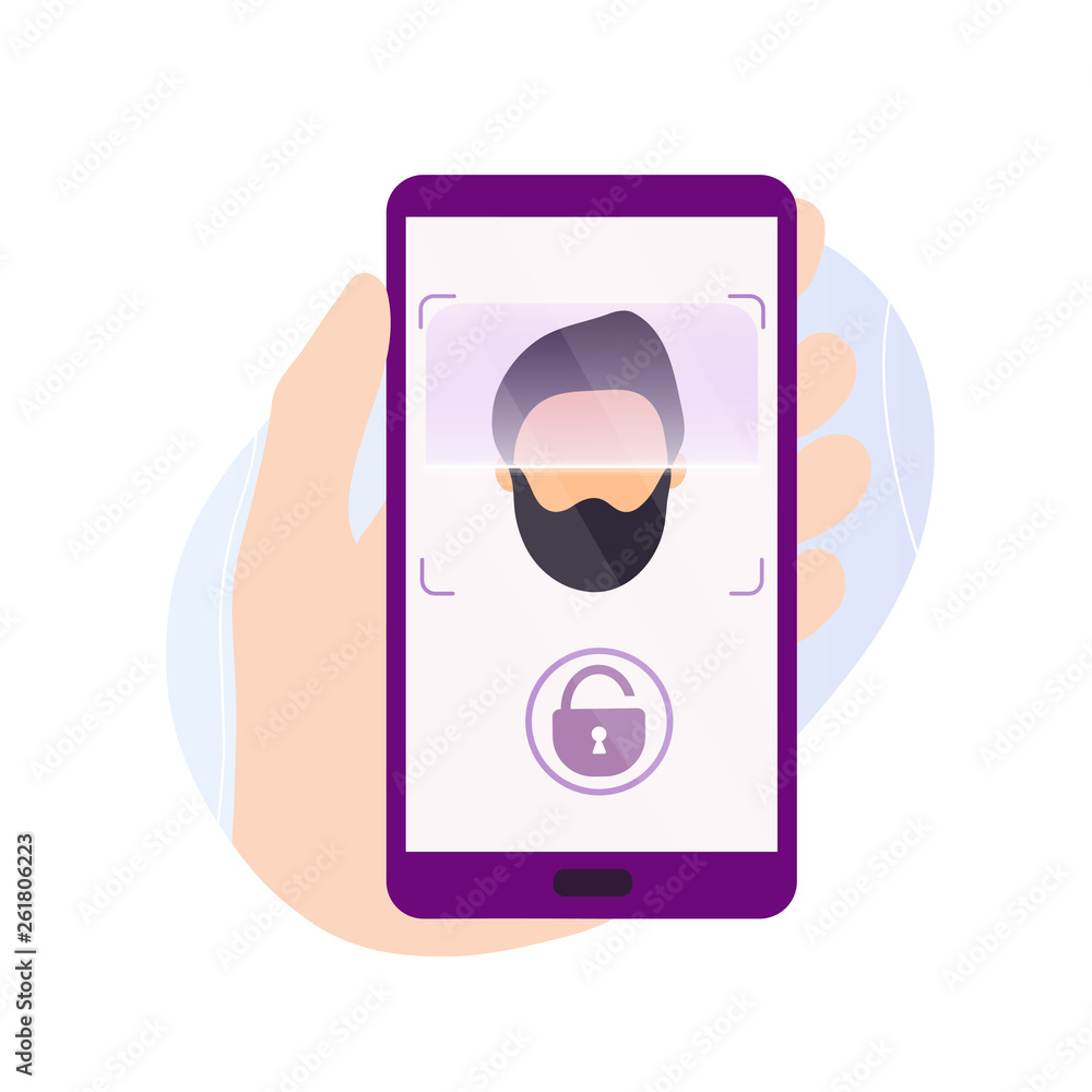 Hand holding phone with scanning app on screen Hand holding phone with scanning app on screen