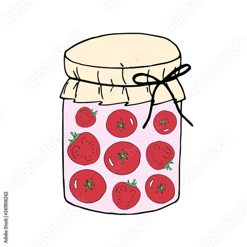 Set of colored hand drawn vector illustration. Set of pickle jars with vegetables. Set with tinned vegetables.