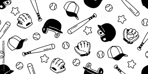 baseball Seamless pattern vector soft ball sport glove helmet star scarf isolated tile background repeat wallpaper