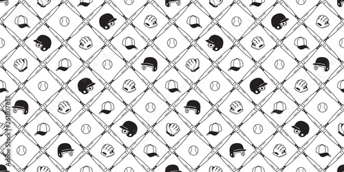 baseball Seamless pattern vector soft ball sport glove helmet scarf isolated tile background repeat wallpaper
