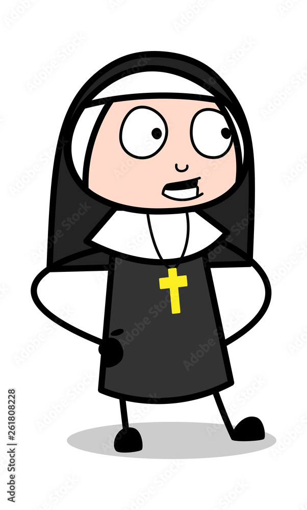 Gossip - Cartoon Nun Lady Vector Illustration﻿