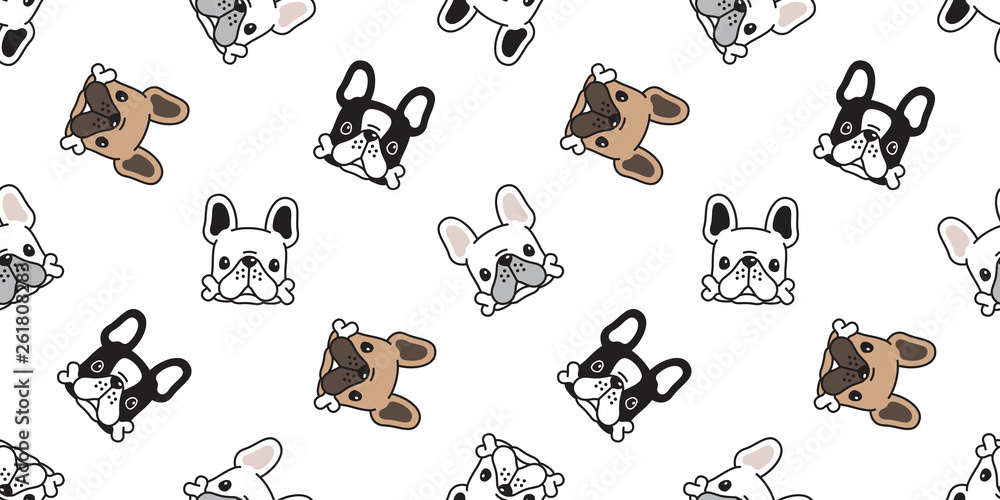 Dog seamless pattern french bulldog bone vector head puppy pet scarf  isolated tile background repeat wallpaper cartoon illustration Stock Vector  | Adobe Stock