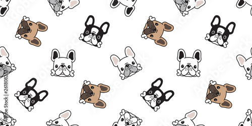 Dog seamless pattern french bulldog bone vector head puppy pet scarf isolated tile background repeat wallpaper cartoon illustration