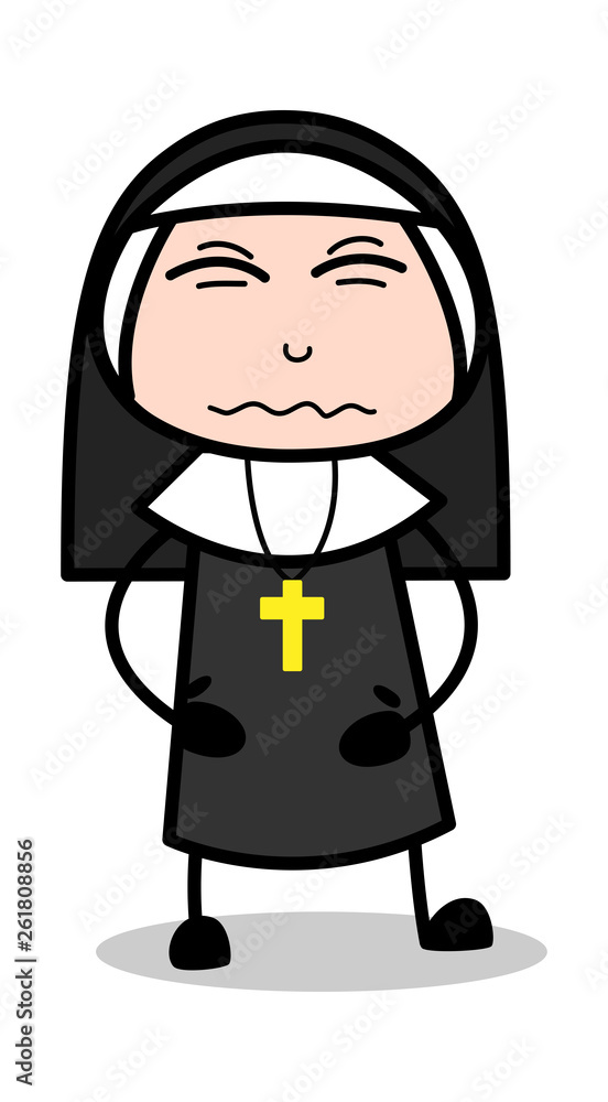 Stomach Problem - Cartoon Nun Lady Vector Illustration Stomach Problem - Cartoon Nun Lady Vector Illustration