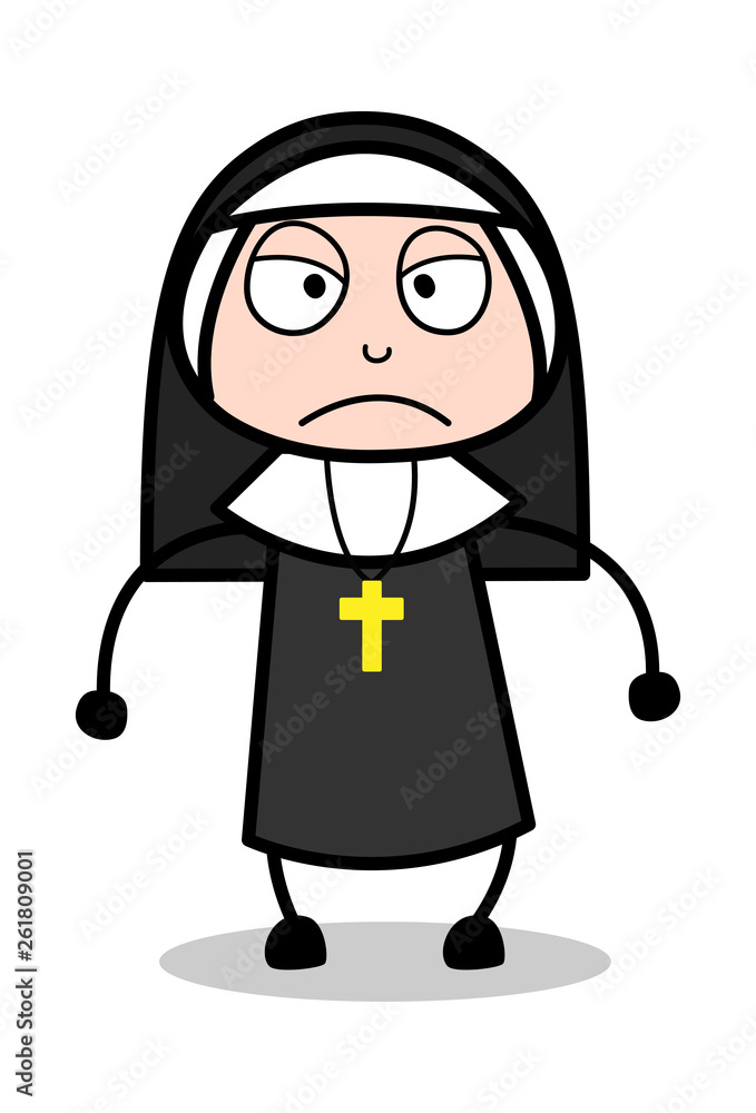 Anger Mood - Cartoon Nun Lady Vector Illustration﻿