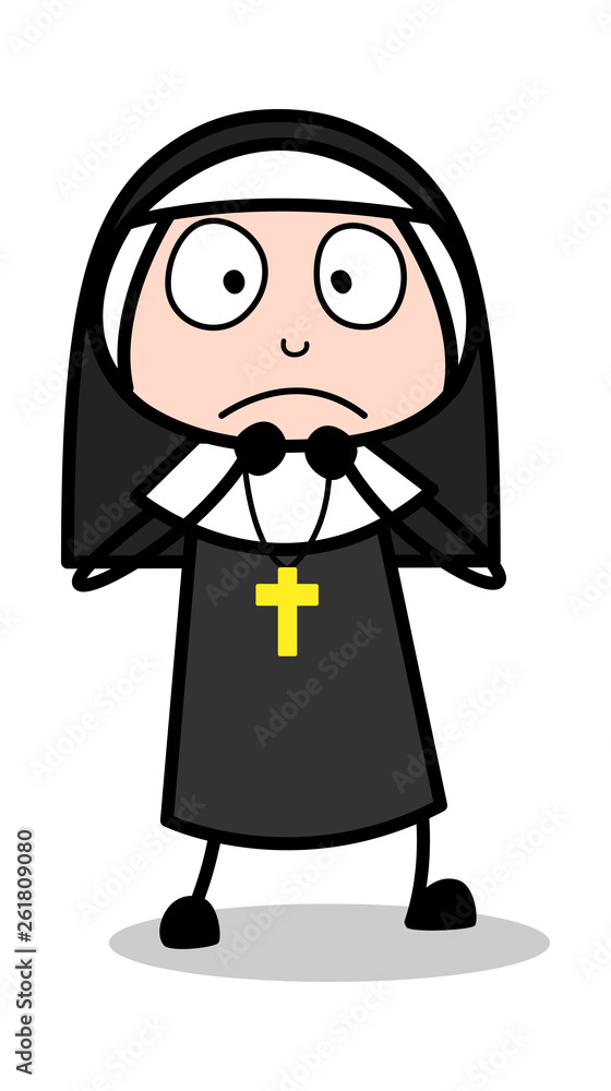 Fearful - Cartoon Nun Lady Vector Illustration Fearful - Cartoon Nun Lady Vector Illustration