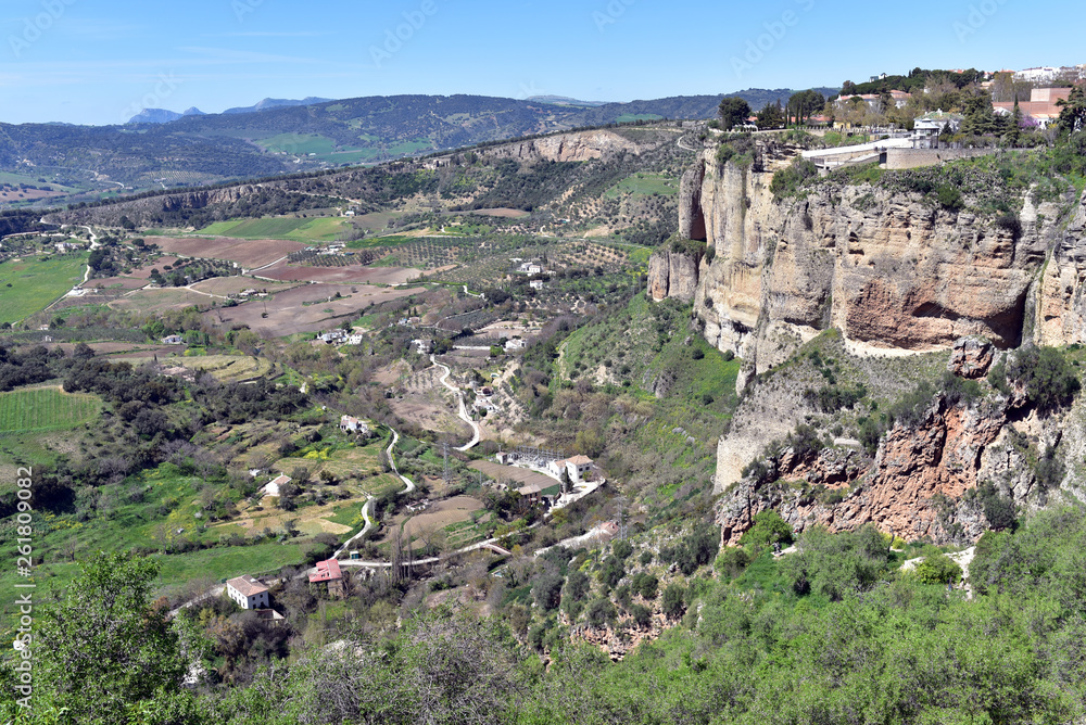 Panoramic view from Ronda in Andalucia Spain looking towards the Grazalema National Park, Spain