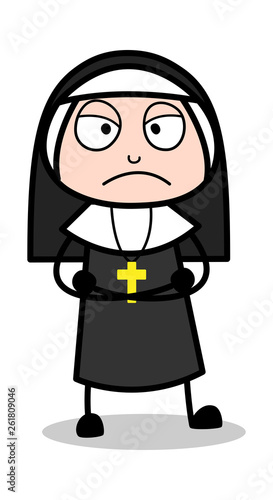 Angry - Cartoon Nun Lady Vector Illustration﻿