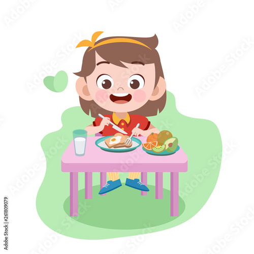 kid girl eat vector illustration