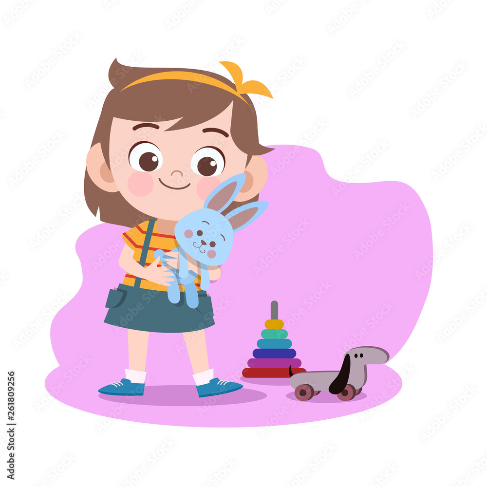 kid girl play doll vector illustration kid girl play doll vector illustration