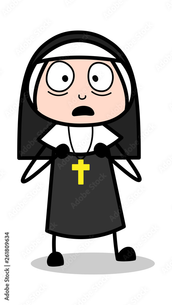 Terrified - Cartoon Nun Lady Vector Illustration Terrified - Cartoon Nun Lady Vector Illustration