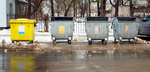 Plastic containers on  street for collecting  garbage