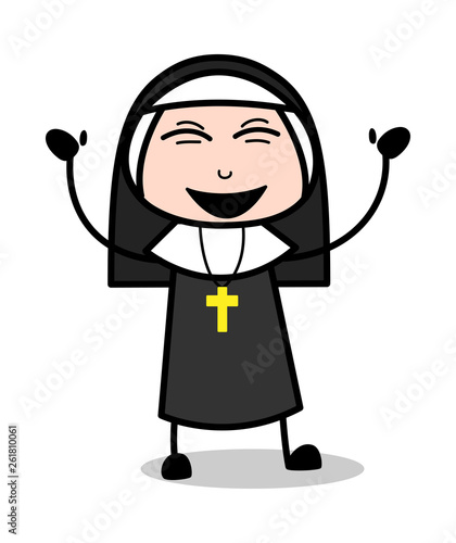 Laugh - Cartoon Nun Lady Vector Illustration﻿