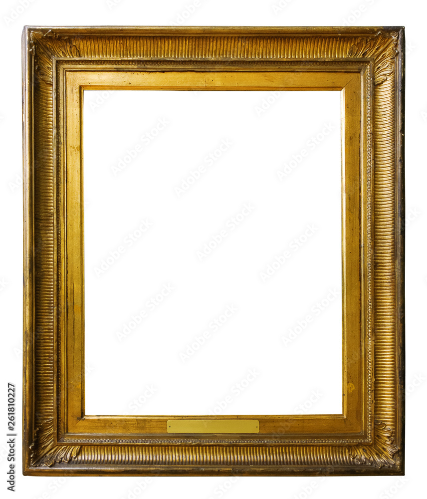 Fototapeta premium Picture gold wooden frame for design on isolated background