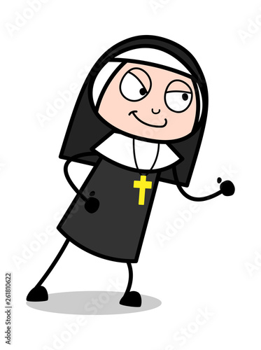 Ready to Go - Cartoon Nun Lady Vector Illustration﻿