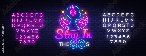 Stay in the 80's neon sign vector design template. Back to the 80s neon logo, light banner design element colorful modern design trend, night bright advertising. Vector. Editing text neon sign