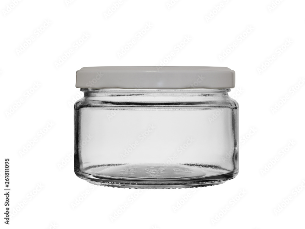 Preserve jar and jam from glass with a metal cover. Isolated on a white background Preserve jar and jam from glass with a metal cover. Isolated on a white background