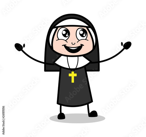 Joyful - Cartoon Nun Lady Vector Illustration﻿