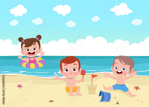 kids play at the beach vector illustration © Colorfuel Studio