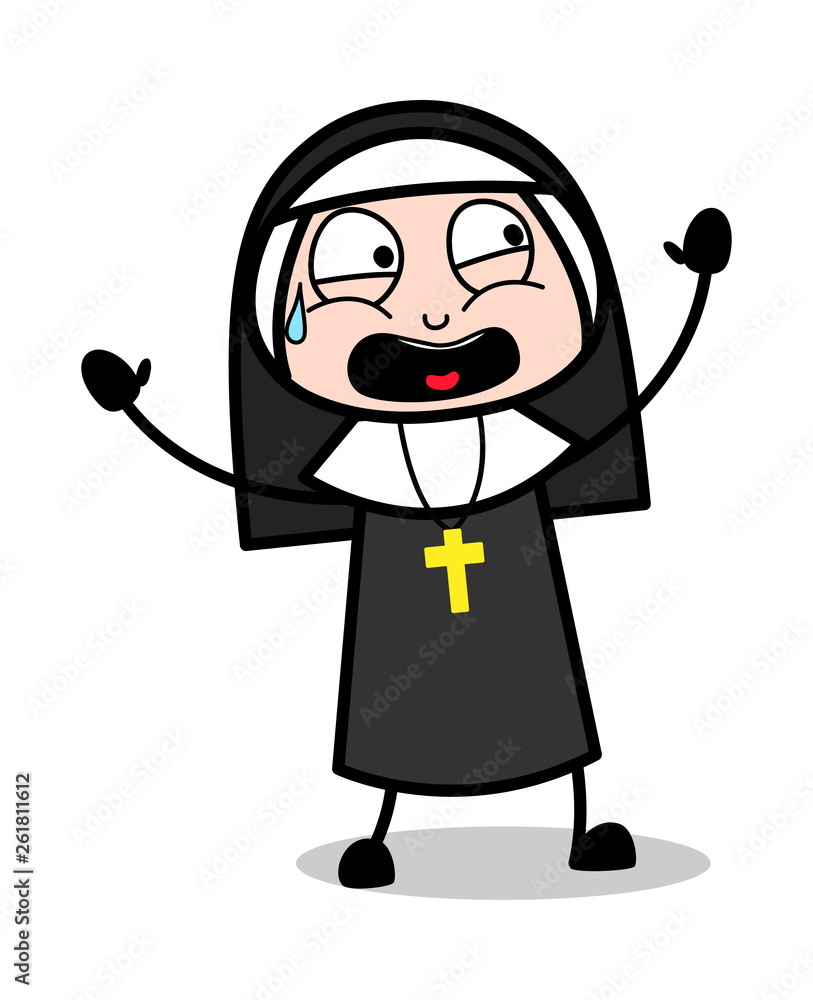 Scared - Cartoon Nun Lady Vector Illustration Scared - Cartoon Nun Lady Vector Illustration