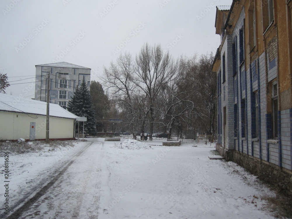 living houses in ukrainian residential area in winter