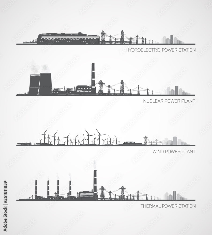 Vector power plants of various types.