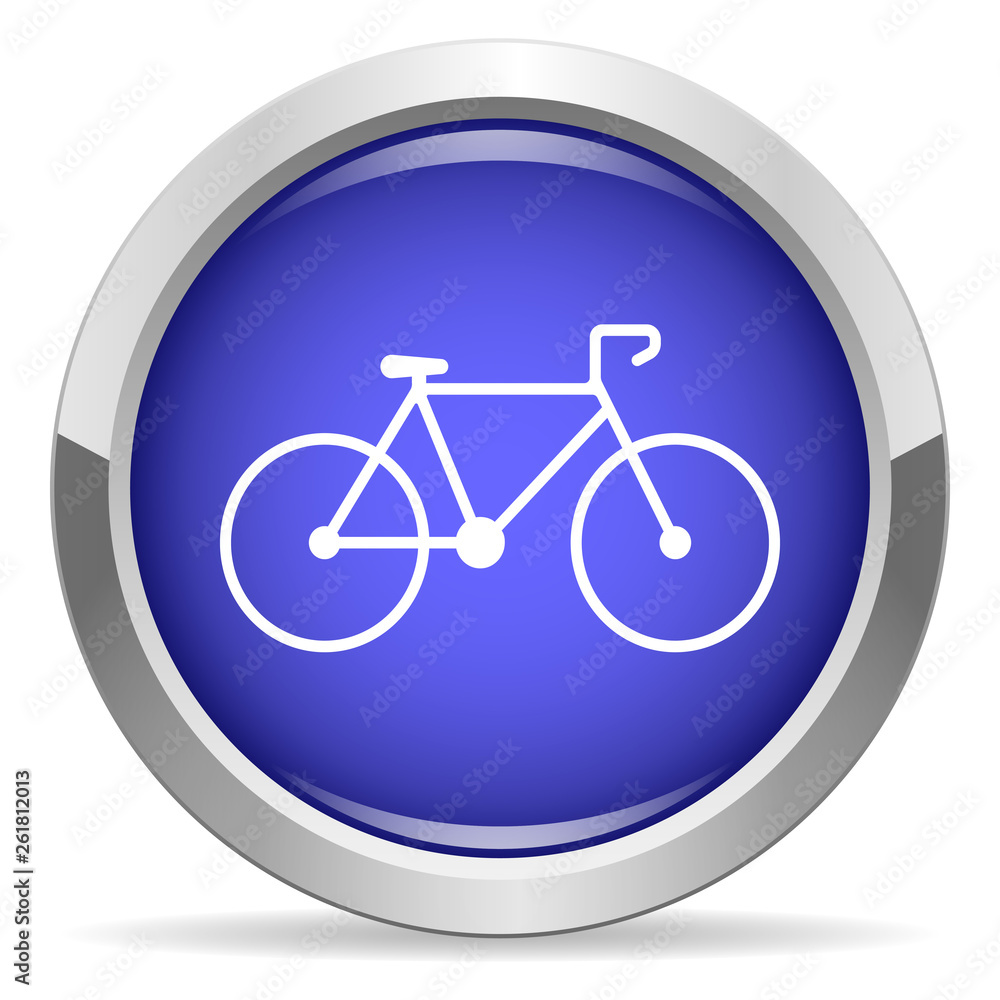 Bicycle icon. Round bright blue button. Bicycle icon. Round bright blue button.