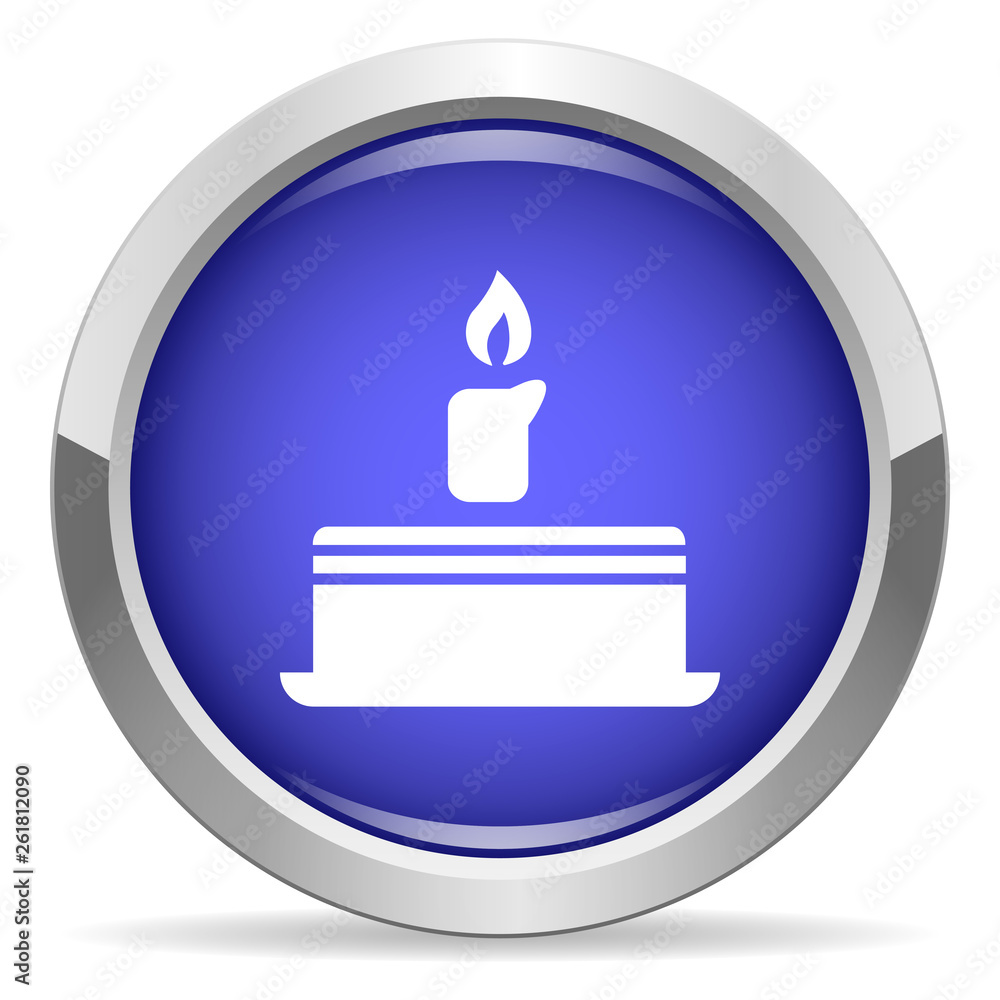 Cake icon. Round bright blue button. Cake icon. Round bright blue button.