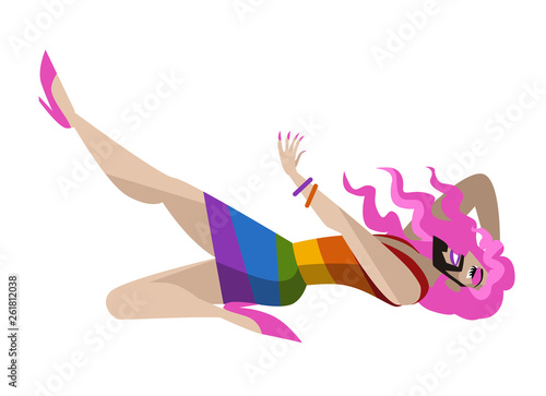 drag queen with pride flag dress