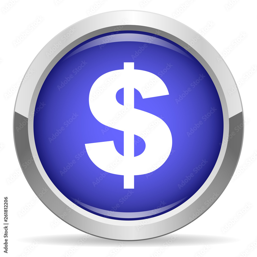 Dollar icon. Round bright blue button. Dollar icon. Round bright blue button.