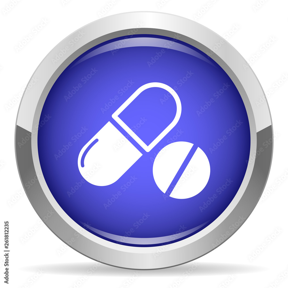 Drugs icon. Round bright blue button. Drugs icon. Round bright blue button.