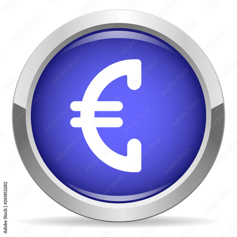 Euro icon. Round bright blue button. Euro icon. Round bright blue button.