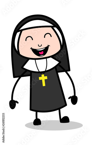 Funny - Cartoon Nun Lady Vector Illustration﻿