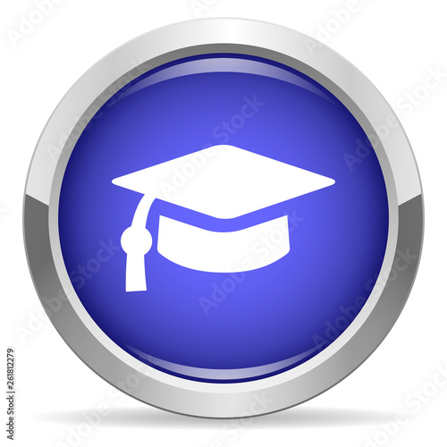 Education icon. Round bright blue button.