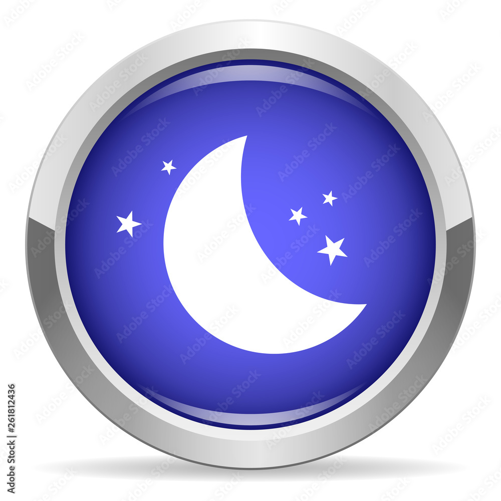 Moon icon. Round bright blue button. Moon icon. Round bright blue button.