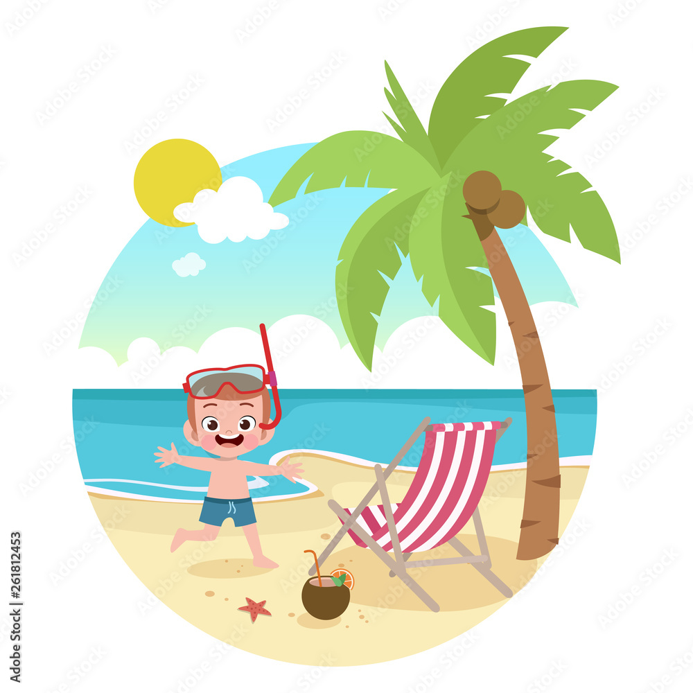 kids play at the beach vector illustration