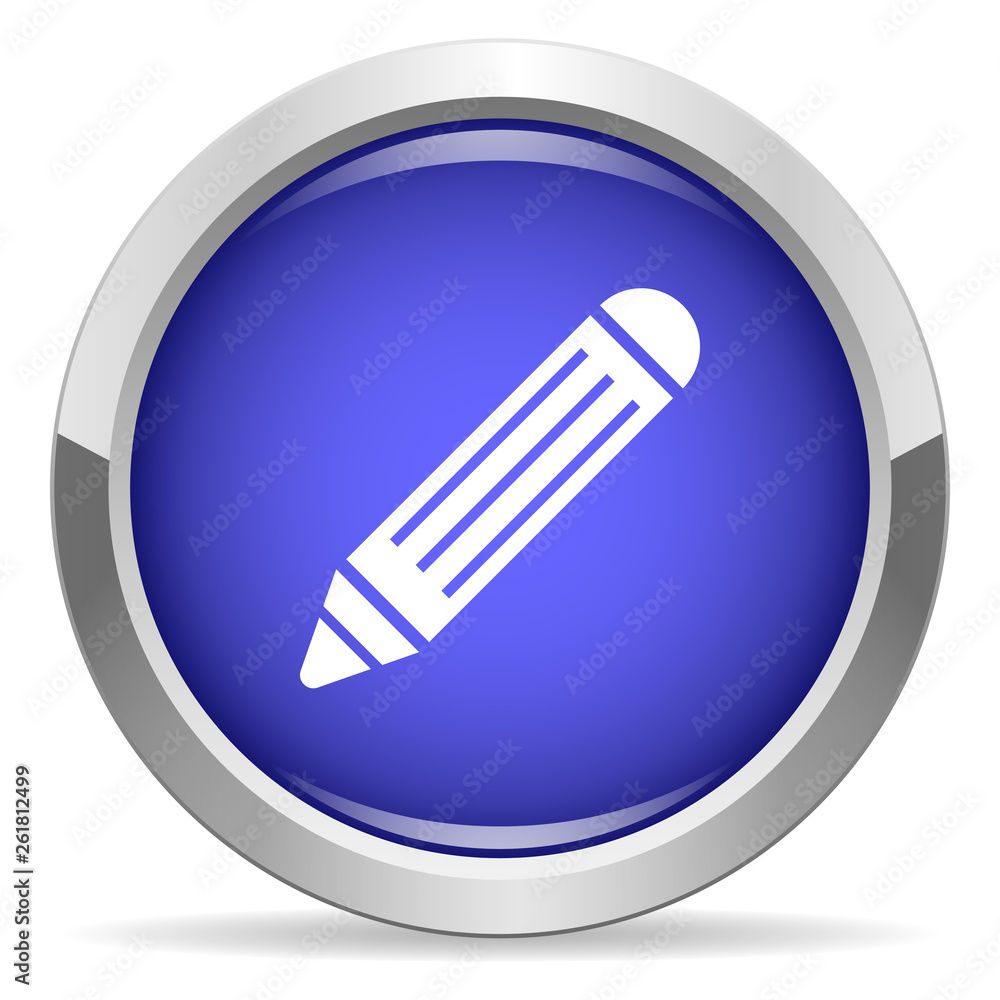 Pencil icon. Round bright blue button. Pencil icon. Round bright blue button.