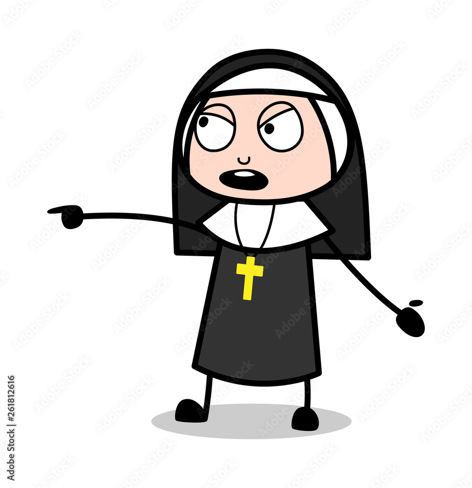 Scolding and Pointing - Cartoon Nun Lady Vector Illustration Scolding and Pointing - Cartoon Nun Lady Vector Illustration