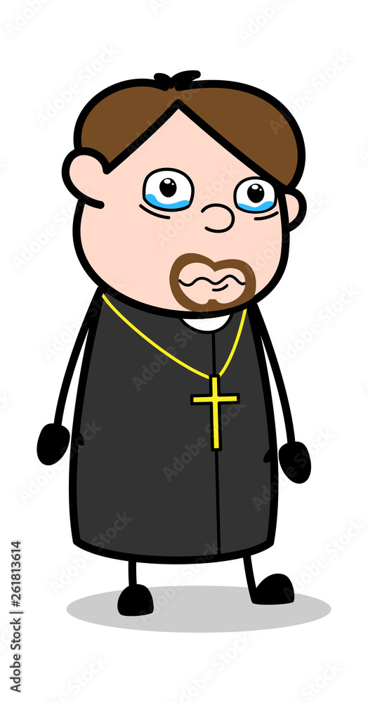 Going to Cry - Cartoon Priest Religious Vector Illustration Going to Cry - Cartoon Priest Religious Vector Illustration